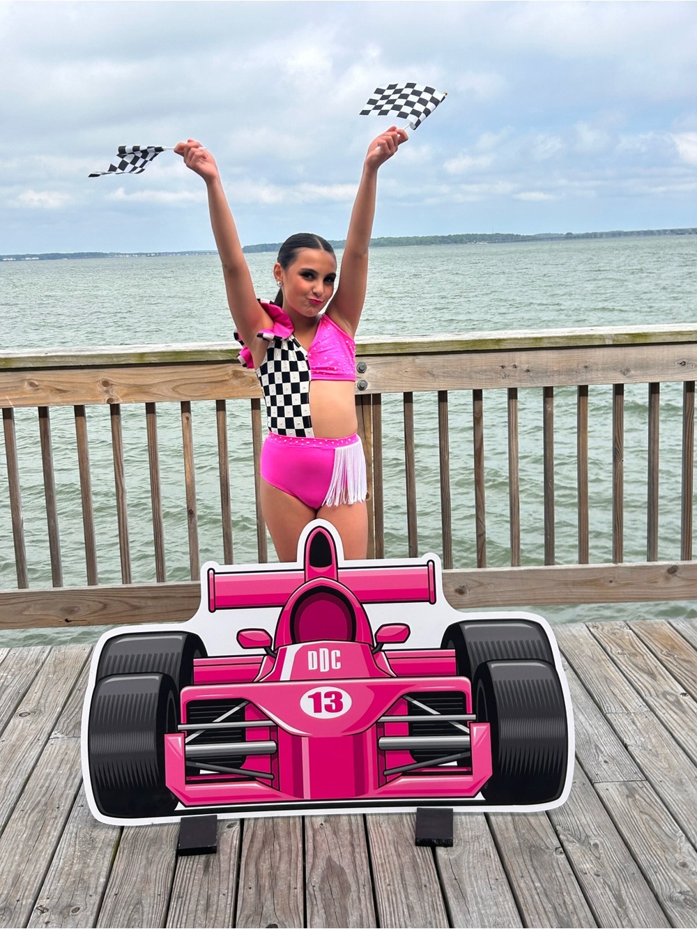 Kids Pink Checkerboard Dance Costume with Fringe / fully stoned
